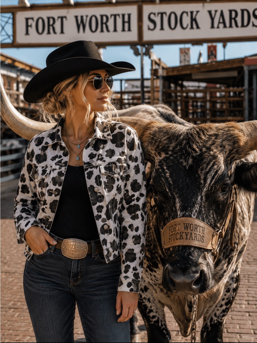 Live A Little Cow Spot Print Jean Jacket